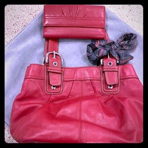 Red Authentic Coach Purse & Wallet Set